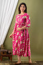 Majestic divas Cotton Rani Pink Bold Floral Allover Printed Maternity Feeding Kurta Dress with Dual Zippers
