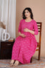 Majestic divas Cotton Pink Bandhani Printed Maternity Feeding Kurta Dress with Stripe Yoke & Dual Zippers