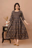 Majestic divas Cotton Brown Floral Buta Printed Maternity Feeding Kurta Dress with Dual Zippers