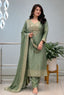 Sage Green Pure Malay Glass Tissue Kanjivaram Handwork Dupatta Set with Jacquard Dupatta