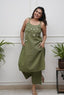 Green Cotton Spaghetti Strap Co-ord Set with Mirror Work