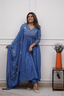 Majestic Divas Azure Blossom Embroidered Anarkali Dupatta Set