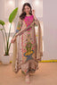 Beige Multicolor Muslin Cotton Noori Anarkali Dupatta Set