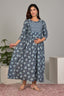 Majestic divas Cotton Navy Blue Floral Printed Maternity Feeding Kurta Dress with Dual Zippers