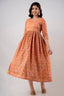 Majestic divas Cotton Burnt Orange Floral Maternity Feeding Kurta Dress with Dual Zippers