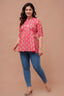 Majestic Divas Pink Ethnic Printed Cotton Peplum Kurti Top for Women