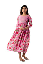 Majestic divas Cotton Rose Pink Floral Maternity Feeding Kurta Dress with Dual Zippers
