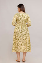 Majestic divas Rayon Olive Green & Cream Printed Maternity Feeding Kurta Dress with Dual Zippers