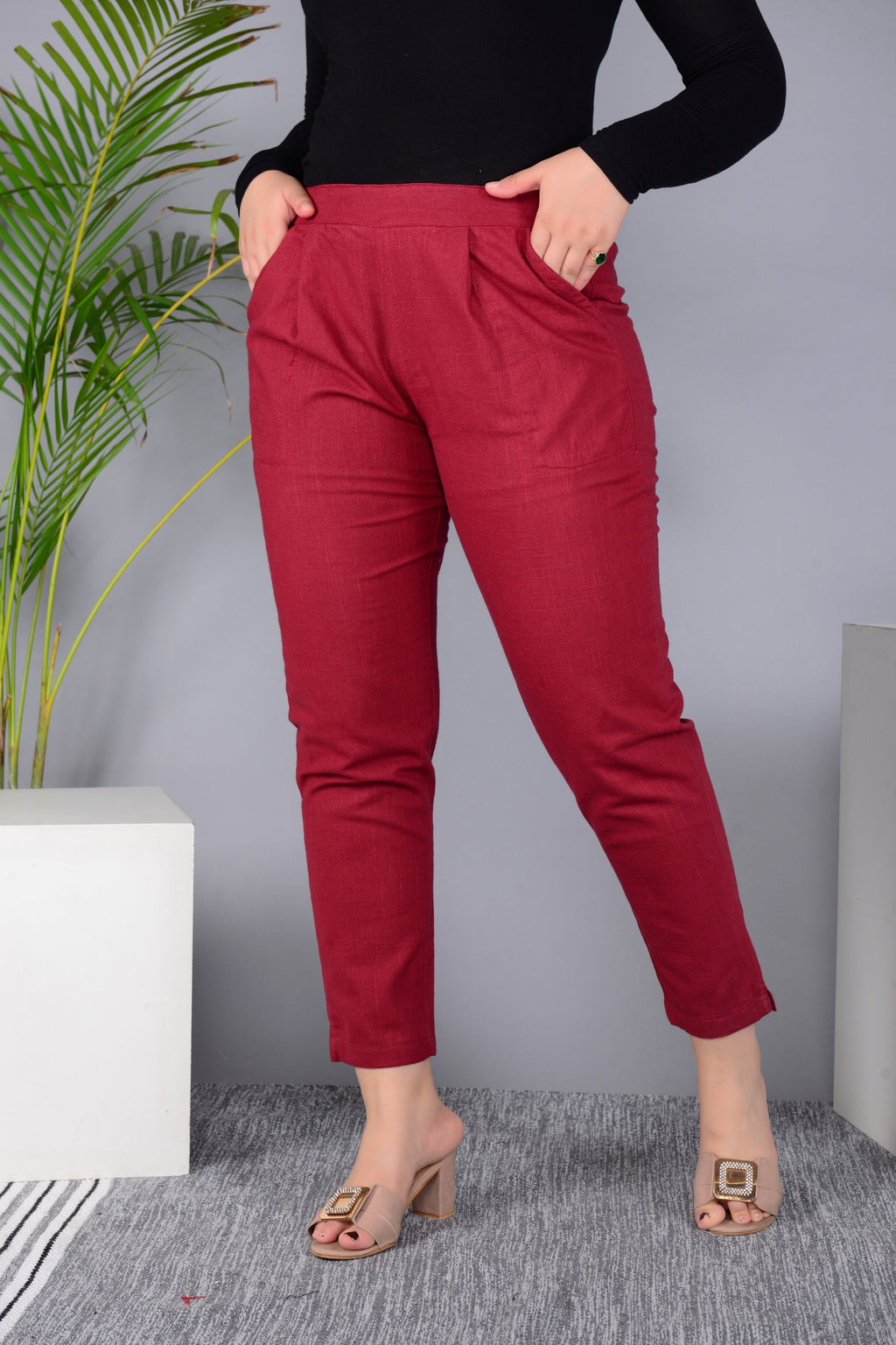 Majestic Diva's Women’s High Waist Bold Red Tapered Pants