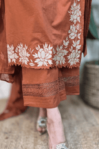 Majestic Diva Rust Brown Floral Embroidered Kurta Set with Dupatta