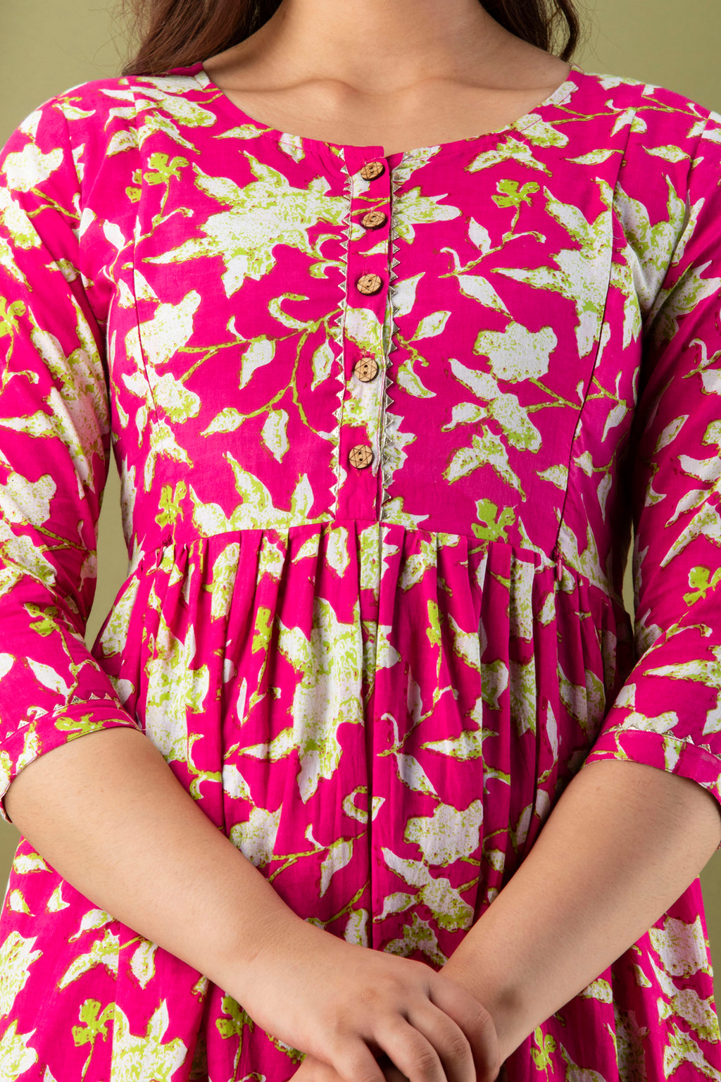 Majestic divas Cotton Rani Pink Bold Floral Allover Printed Maternity Feeding Kurta Dress with Dual Zippers
