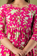 Majestic divas Cotton Rani Pink Bold Floral Allover Printed Maternity Feeding Kurta Dress with Dual Zippers