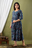 Majestic divas Cotton Teal Blue Ditsy Floral Allover Printed Maternity Feeding Kurta Dress with Dual Zippers