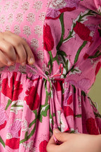 Majestic divas Cotton Pink Floral Jaal Printed Maternity Feeding Kurta Dress with Dual Zippers
