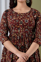 Majestic divas Cotton Maroon Floral & Bird Printed Maternity Feeding Kurta Dress with Dual Zippers