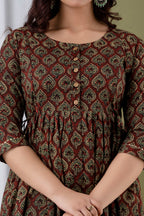 Majestic divas Cotton Maroon Heart Motif Printed Maternity Feeding Kurta Dress with Dual Zippers