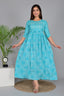 Majestic divas Cotton Turquoise Floral Printed Maternity Feeding Kurta Dress with Dual Zippers