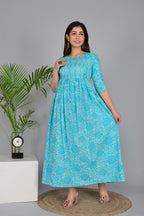 Majestic divas Cotton Turquoise Floral Printed Maternity Feeding Kurta Dress with Dual Zippers
