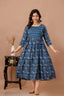 Majestic divas Cotton Blue Floral Buta Printed Maternity Feeding Kurta Dress with Dual Zippers