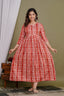 Majestic divas Cotton Red Abstract Geometric Printed Maternity Feeding Kurta Dress with Dual Zippers