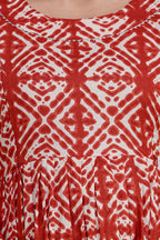 Majestic divas Cotton Red Abstract Geometric Printed Maternity Feeding Kurta Dress with Dual Zippers