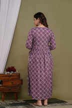 Majestic divas Cotton Mauve Ethnic Floral Printed Maternity Feeding Kurta Dress with Dual Zippers