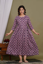 Majestic divas Cotton Mauve Ethnic Floral Printed Maternity Feeding Kurta Dress with Dual Zippers