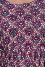Majestic divas Cotton Mauve Ethnic Floral Printed Maternity Feeding Kurta Dress with Dual Zippers