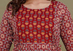 Majestic divas Cotton Rust Red Geometric Floral Printed Maternity Feeding Kurta Dress with Dual Zippers