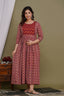 Majestic divas Cotton Rust Red Geometric Floral Printed Maternity Feeding Kurta Dress with Dual Zippers