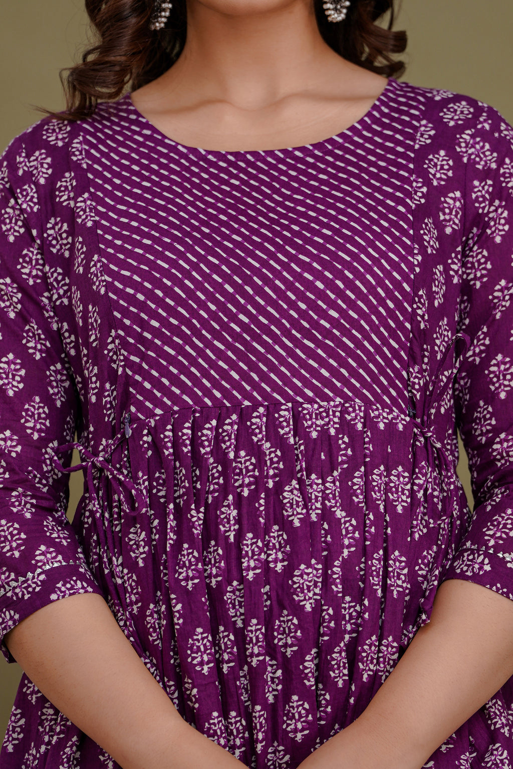 Majestic divas Cotton Purple Buti Printed Maternity Feeding Kurta Dress with Dual Side Zippers