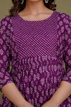 Majestic divas Cotton Purple Buti Printed Maternity Feeding Kurta Dress with Dual Side Zippers