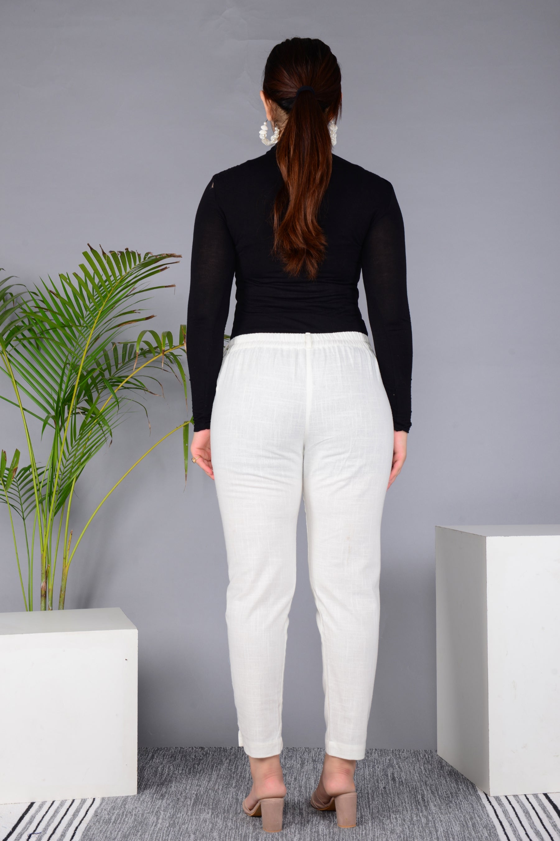 Majestic Diva's Women’s High Waist Off-White Tapered Pants