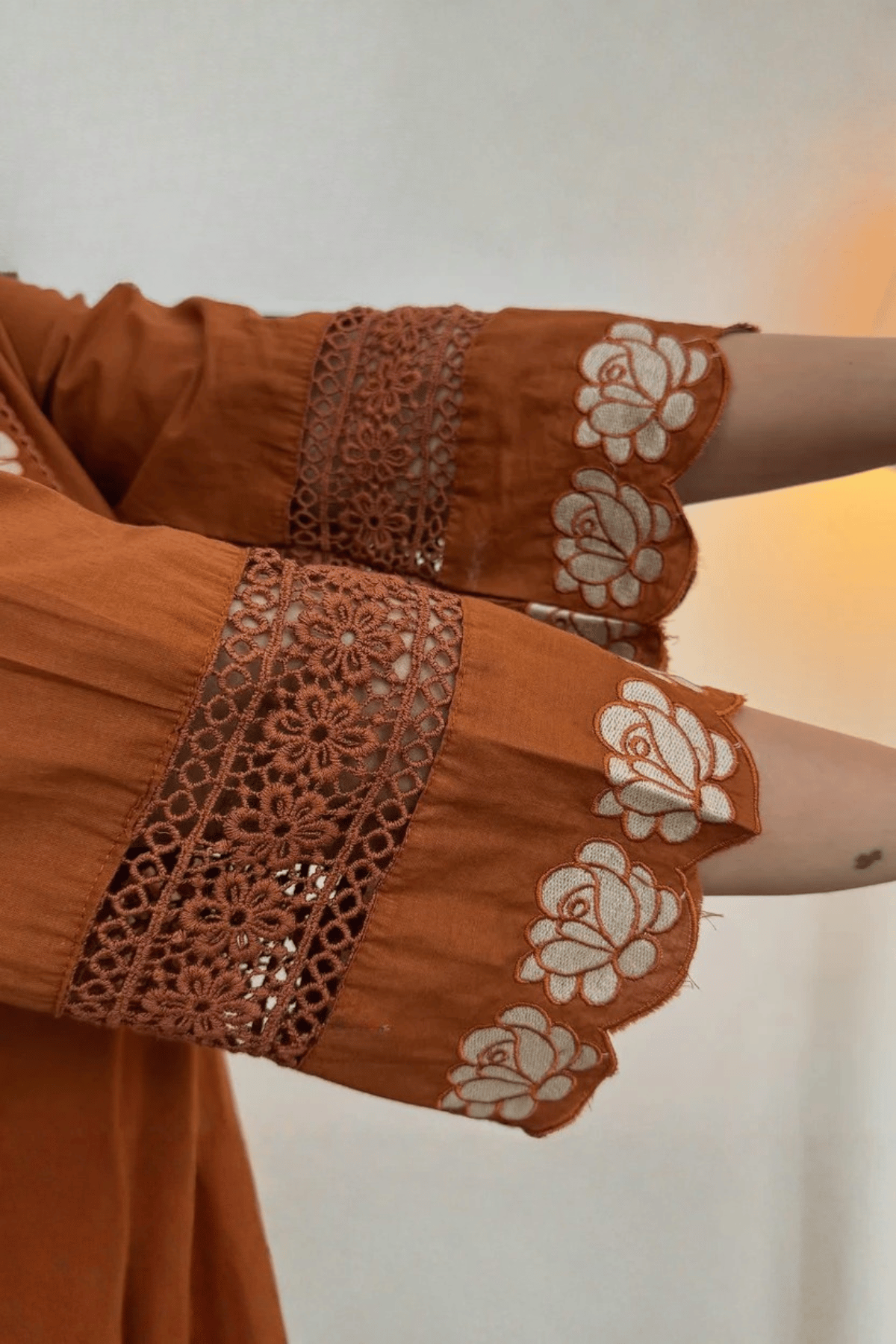 Majestic Diva Rust Brown Floral Embroidered Kurta Set with Dupatta