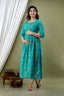 Majestic divas Cotton Teal Floral Printed Maternity Feeding Kurta Dress with Dual Zippers