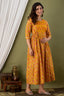 Majestic divas Cotton Mustard Yellow Floral Maternity Feeding Kurta Dress with Dual Side Zippers