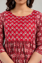 Majestic divas Cotton Maroon Floral Maternity Feeding Kurta Dress with Dual Zippers
