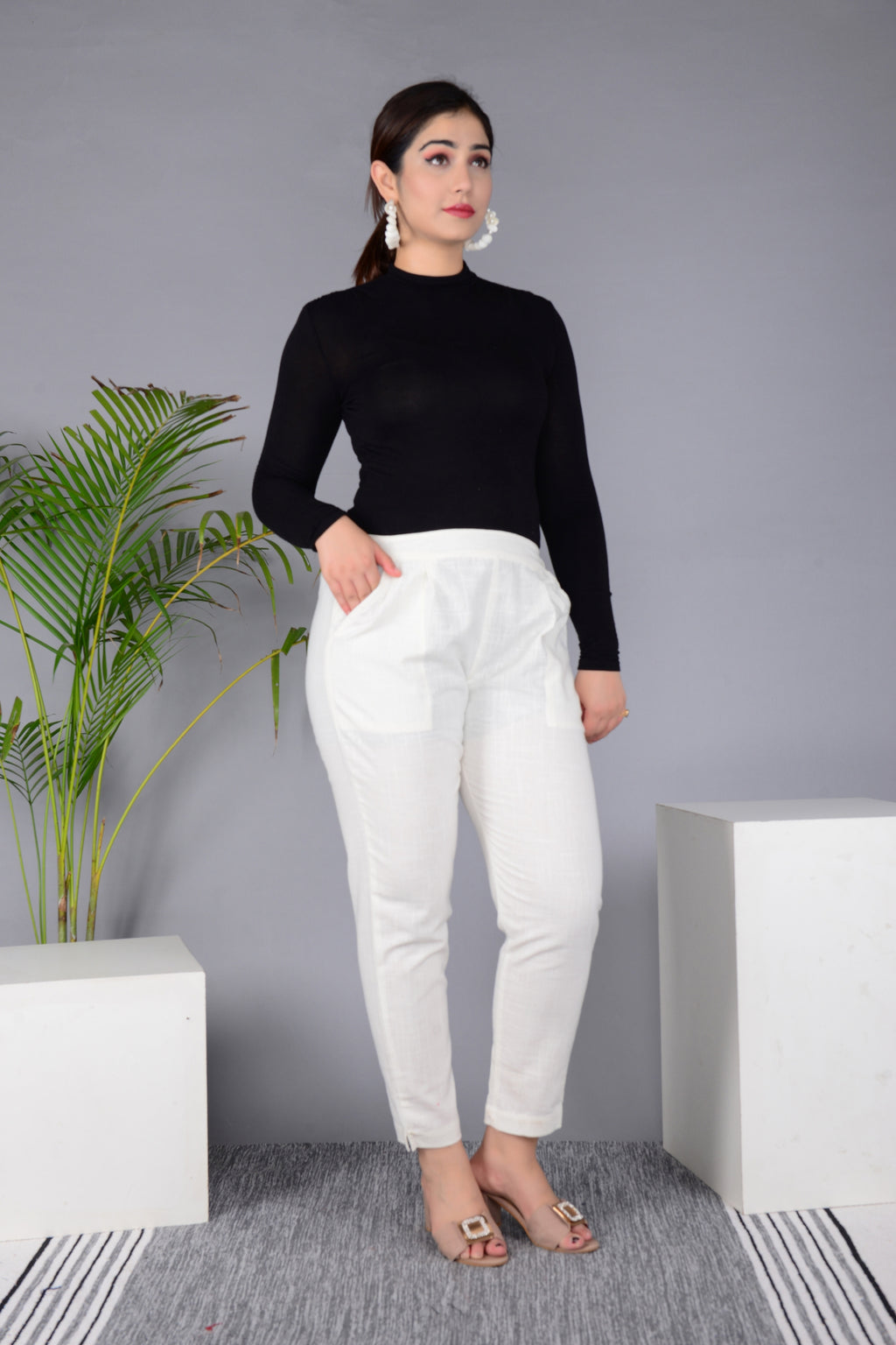 Majestic Diva's Women’s High Waist Off-White Tapered Pants
