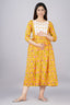 Majestic divas Cotton Yellow Pink Floral Allover Printed Maternity Feeding Kurta Dress with Dual Zippers