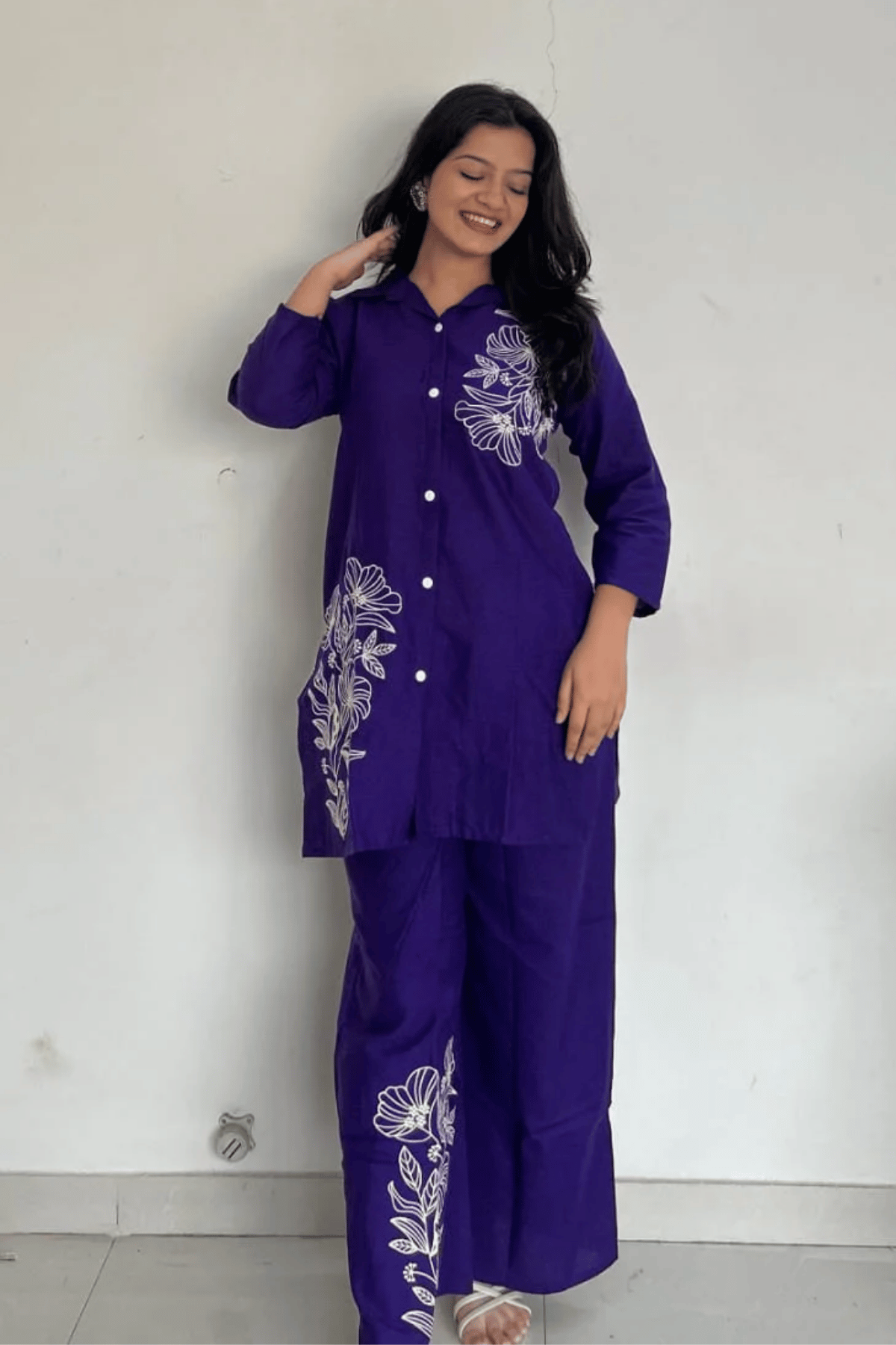 Majestic Diva Purple Floral Print Co-Ord Set Main image