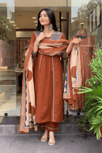 Majestic Diva Rust Brown Embroidered and Printed Dupatta Set