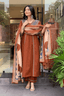 Majestic Diva Rust Brown Embroidered and Printed Dupatta Set
