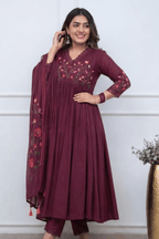Majestic Divas Royal Wine Embroidered Anarkali Dupatta Set