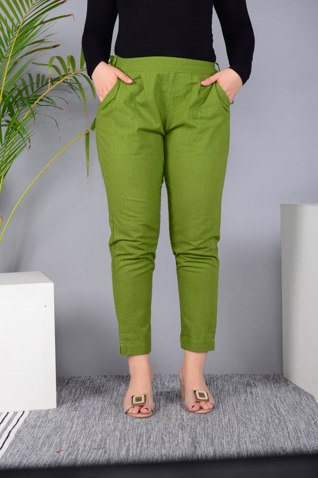 Majestic Diva's Women’s High Waist Olive Green Tapered Pants