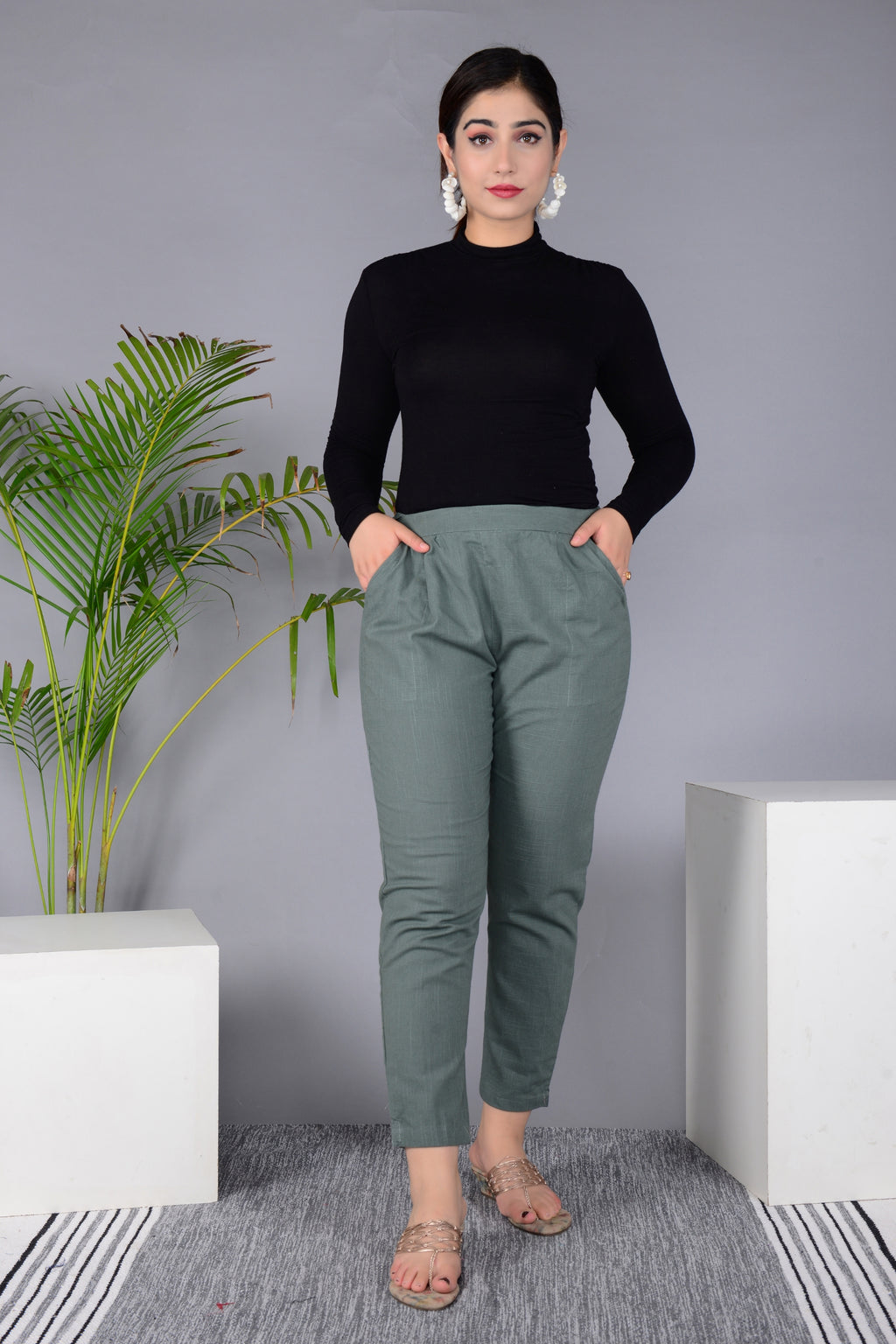 Majestic Diva's Women’s High Waist Dusty Grey Tapered Pants