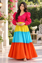 Rainbow Bloom Cotton Tiered Maxi Dress