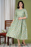 Majestic divas Cotton Mint Green Floral Vine Printed Maternity Feeding Kurta Dress with Dual Zippers