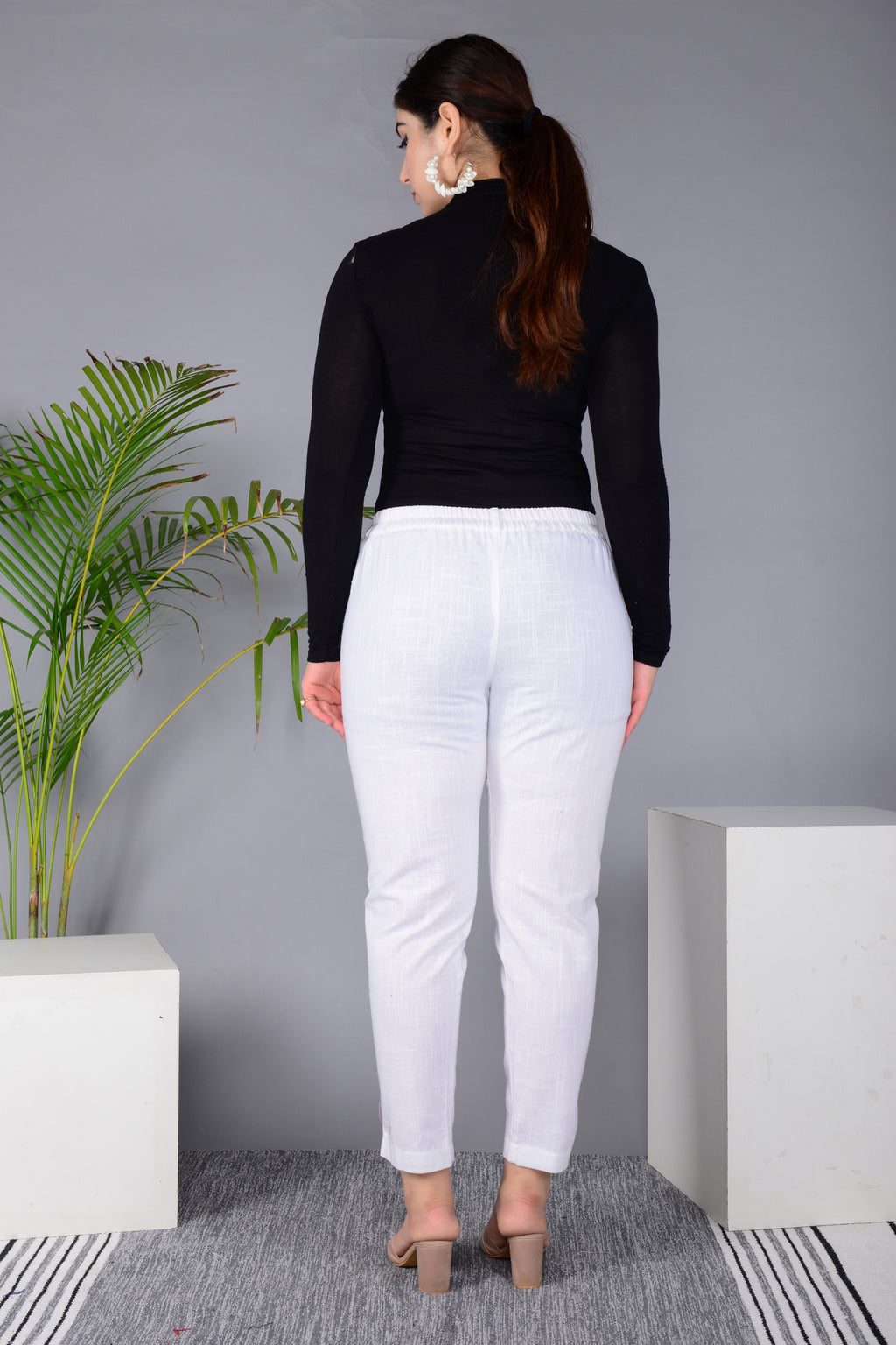 Majestic Diva's Women’s High Waist Classic White Tapered Pants