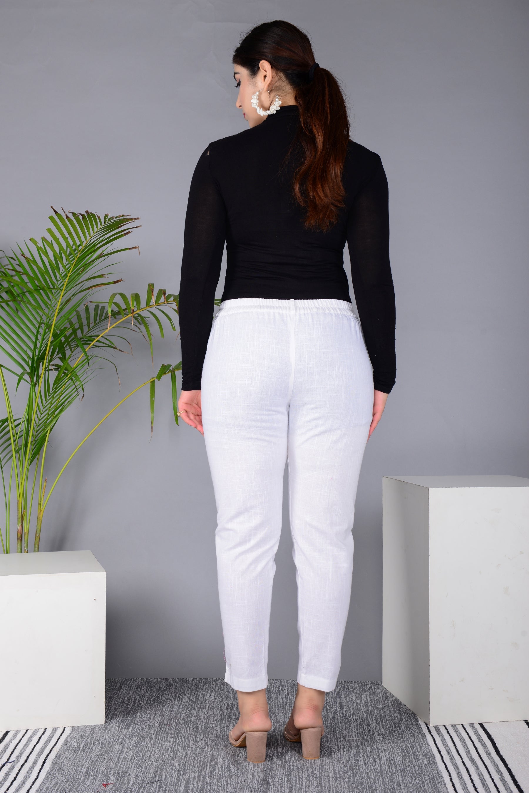 Majestic Diva's Women’s High Waist Classic White Tapered Pants