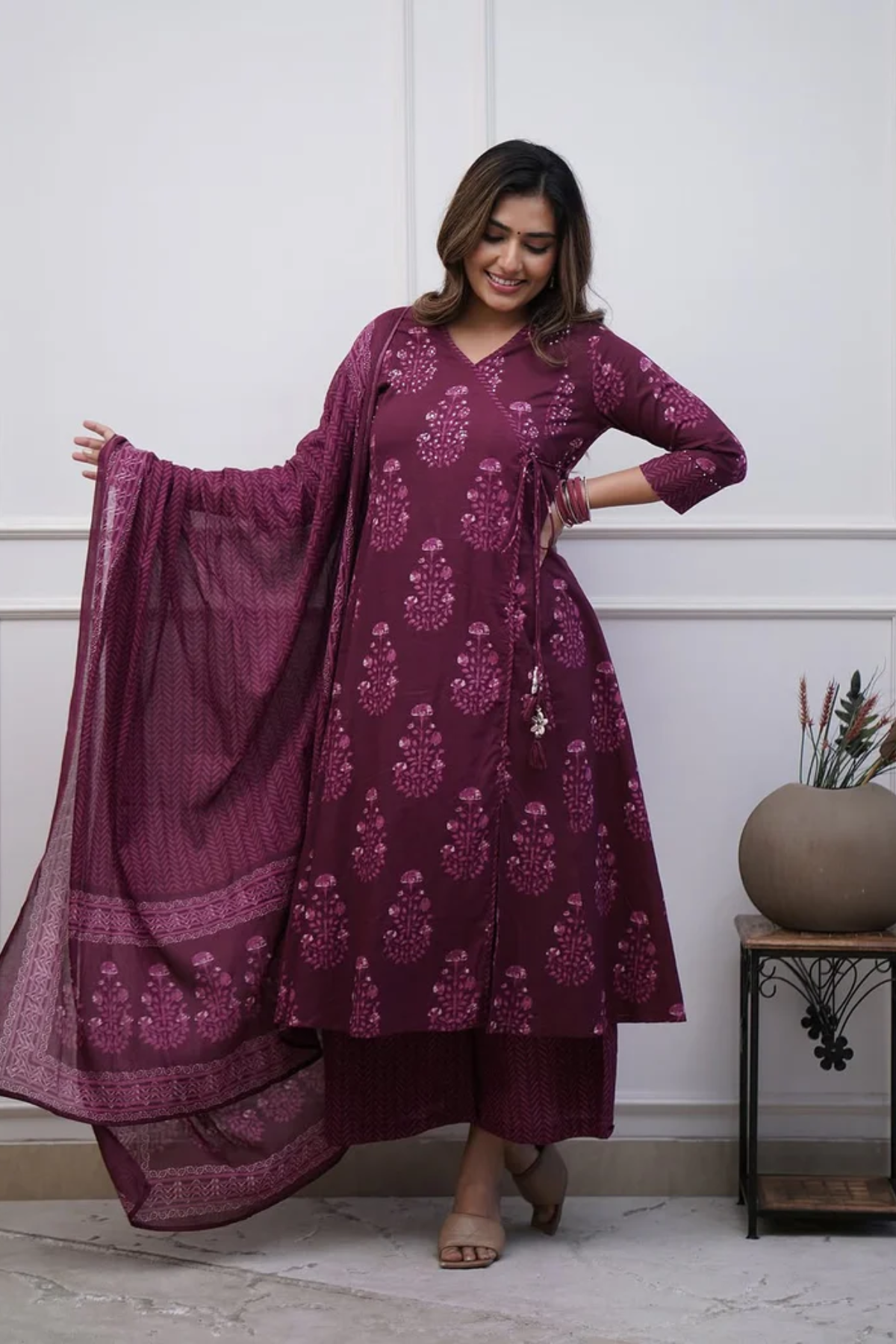 Majestic Diva's Wine Purple Printed Dupatta Set Main image
